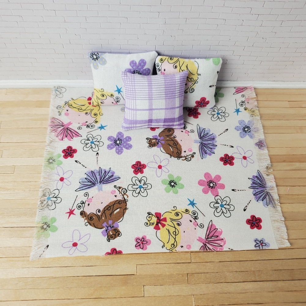 Miniature Dollhouse Floral Ballerina Princess Area Rug 1:12 Scale